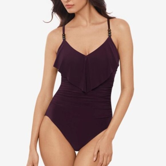 Magicsuit by Miraclesuit Isabel Swimsuit One Piece Prune Purple Size 16 NEW - Picture 1 of 9